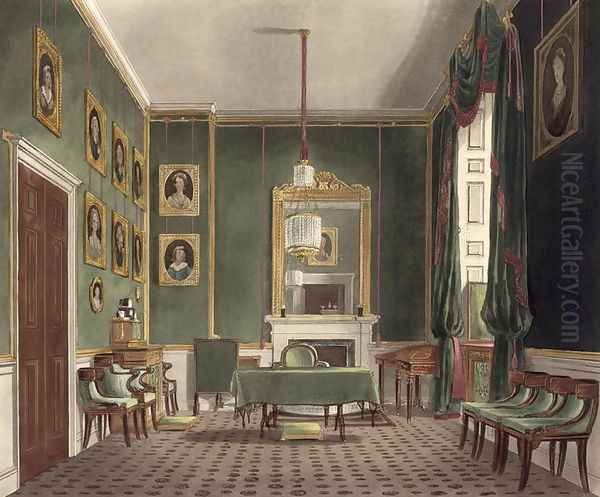 The Green Closet, Buckingham House, from The History of the Royal Residences, engraved by Daniel Havell 1785-1826, by William Henry Pyne 1769-1843, 1819 Oil Painting by James Stephanoff