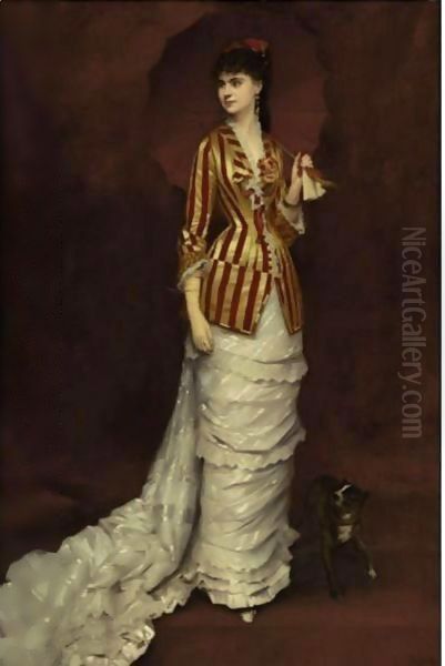 Elegant Lady Strolling with her Dog Oil Painting by Edouard Alexandre Sain