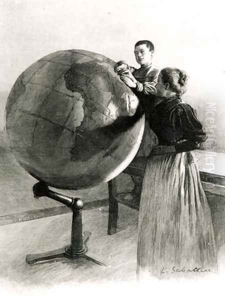 Geography Lesson at the Braille Institute, from LIllustration, 18th September 1897 Oil Painting by Louis Remy Sabattier