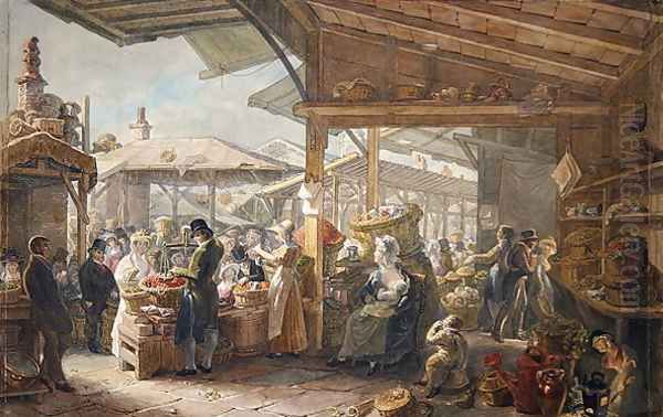 Old Covent Garden Market, 1825 Oil Painting by George the Elder Scharf