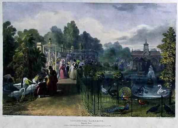 The Aviary at the Zoological Gardens, Regent's Park, engraved and pub. by the artist, printed by Charles Hullmandel 1789-1850, 1836 Oil Painting by George the Elder Scharf