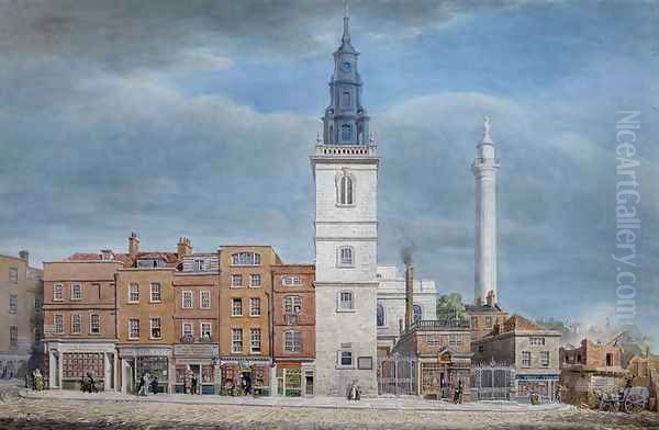 View of St. Michael Church, Crooked Lane, London, designed by Christopher Wren, during demolitions for the New London Bridge, c.1830 Oil Painting by George the Elder Scharf