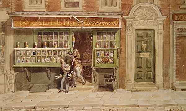 Colourmans Shop, St Martins Lane, 1829 Oil Painting by George the Elder Scharf