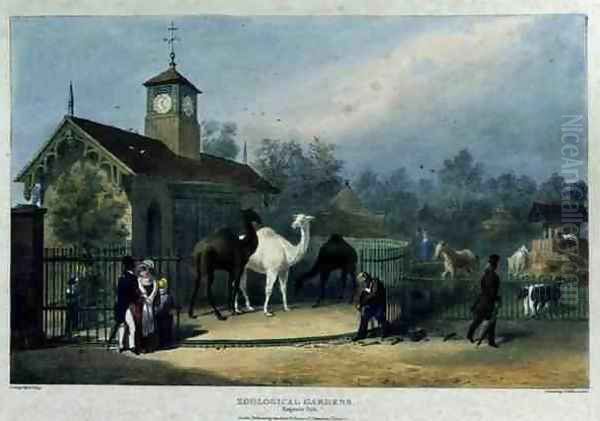 The Camel House at the Zoological Gardens, Regent's Park, engraved and pub. by the artist, printed by Charles Hullmandel 1789-1850, 1835 Oil Painting by George the Elder Scharf