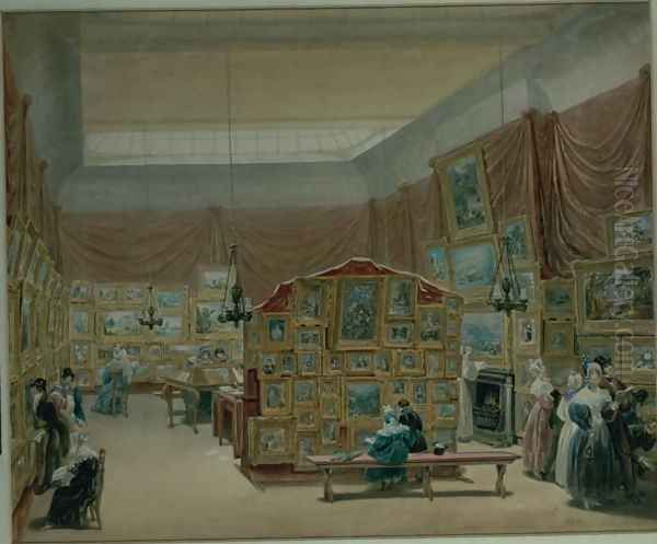 Interior of the Gallery of the New Society of Painters in Watercolour, Old Bond Street, 1834 Oil Painting by George the Elder Scharf