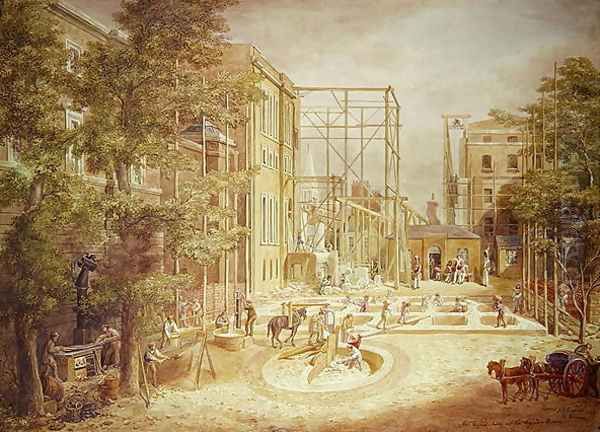 Laying the Foundations of the Lycian Room, British Museum, 1845 Oil Painting by George the Elder Scharf