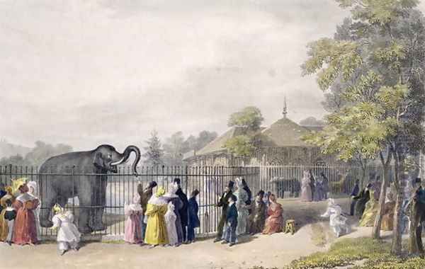 The Elephant House at the Zoological Gardens, Regents Park, engraved and pub. by the artist, printed by Charles Hullmandel 1789-1850, 1835 Oil Painting by George the Elder Scharf