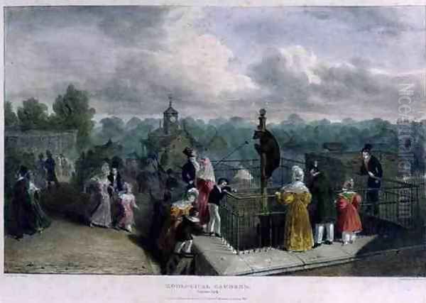 The Bear Pit at the Zoological Gardens, Regents Park, engraved and pub. by the artist, printed by Charles Hullmandel 1789-1850, 1835 Oil Painting by George the Elder Scharf