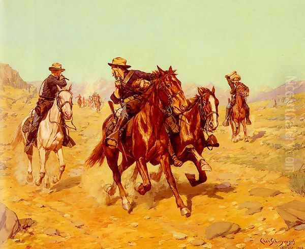 Saving Their Lieutenant Oil Painting by Charles Schreyvogel