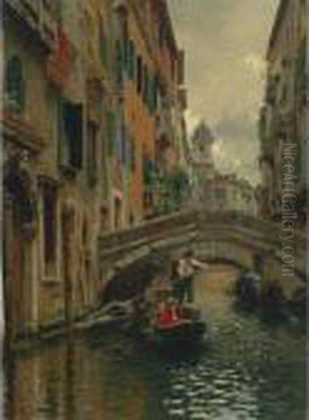 A Quiet Canal, Venice Oil Painting by Rubens Santoro