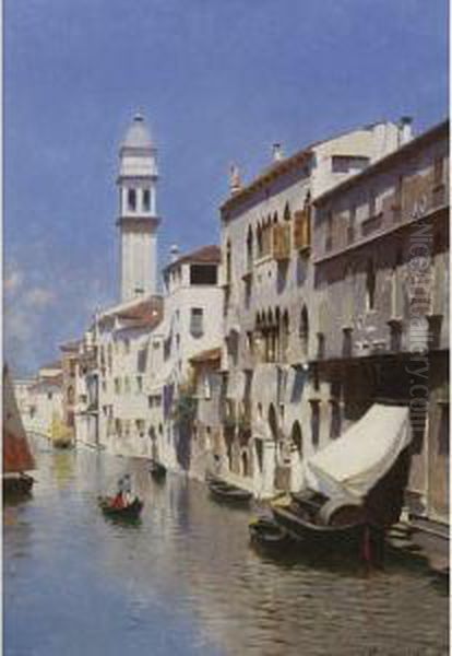 Venetian Canal Oil Painting by Rubens Santoro