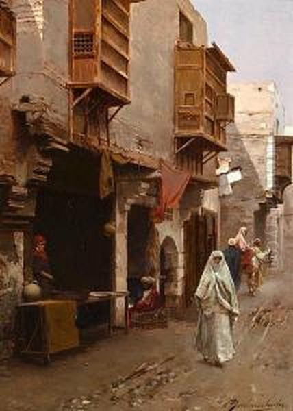 A Street In North Africa Oil Painting by Rubens Santoro