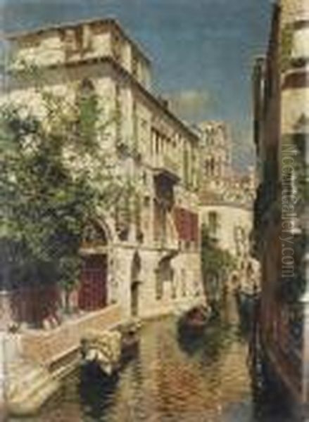 A Venetian Canal Oil Painting by Rubens Santoro