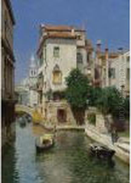 A Sunny Afternoon On A Venetian Canal Oil Painting by Rubens Santoro