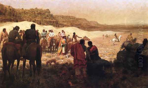 At a Moqui Navajo Horse Race Oil Painting by Julian Scott