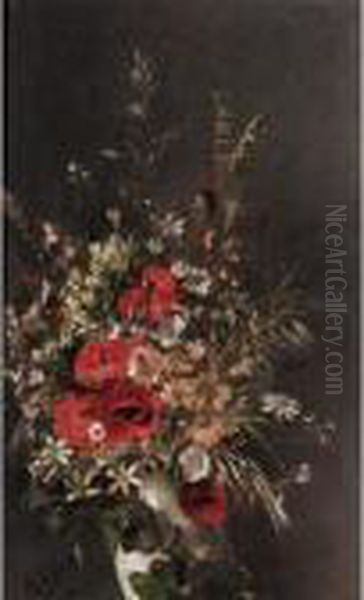 Still Life Of Poppies Oil Painting by Rubens Santoro