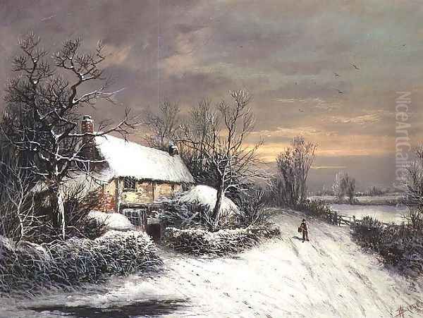 A Cottage in Winter Oil Painting by William Oliver Stone