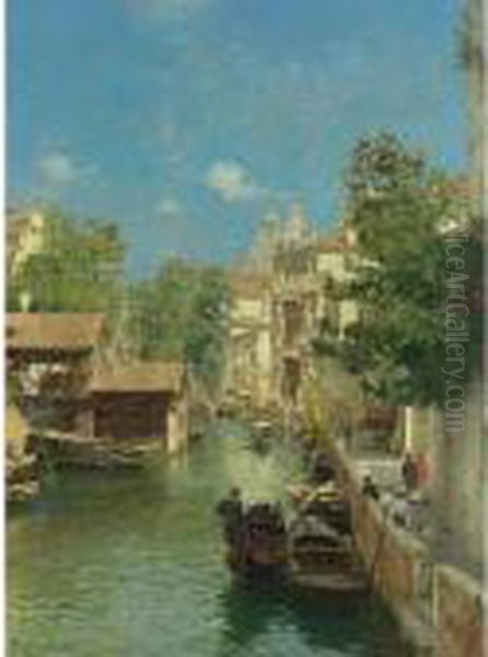 Along The Canal Oil Painting by Rubens Santoro