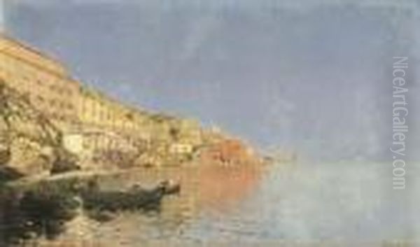 Marina A Posillipo Oil Painting by Rubens Santoro