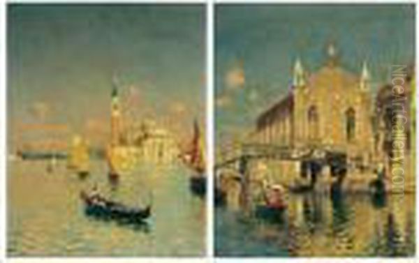 Campo Della Misericordia And S.giorgio Maggiore, Venezia, A Pair Oil Painting by Rubens Santoro