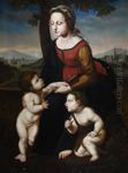 Madonna And Child And St John The Baptist Oil Painting by Raphael (Raffaello Sanzio of Urbino)