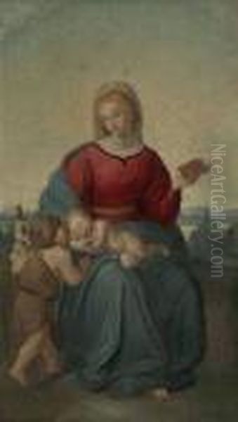 Madonna Mit Schlafendem Jesuskind Und Johannesknaben In Landschaft Oil Painting by Raphael (Raffaello Sanzio of Urbino)