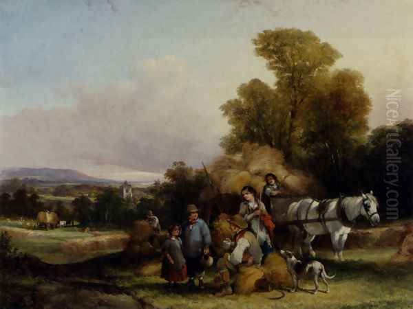 Harvesting In Surrey Oil Painting by William Shayer, Jr.