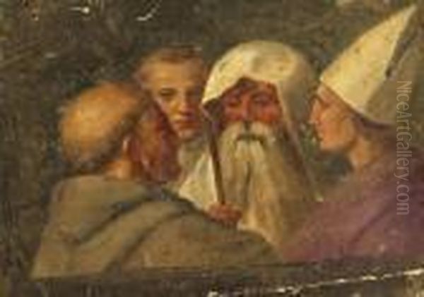 Papst Und Heilige Im Gesprach Oil Painting by Raphael (Raffaello Sanzio of Urbino)