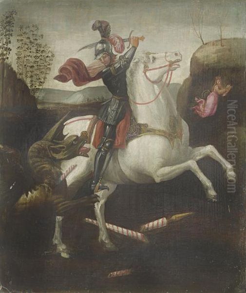 Saint George Fighting The Dragon Oil Painting by Raphael (Raffaello Sanzio of Urbino)