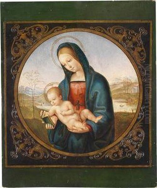 The Virgin And Child Against A Landscapebackdrop Oil Painting by Raphael (Raffaello Sanzio of Urbino)