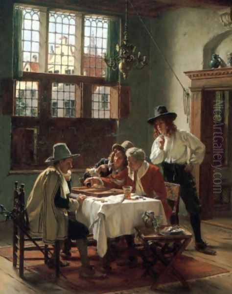 Die Backgammon-Spieler (or The Backgammon Player) Oil Painting by Albert Friedrich Schroder