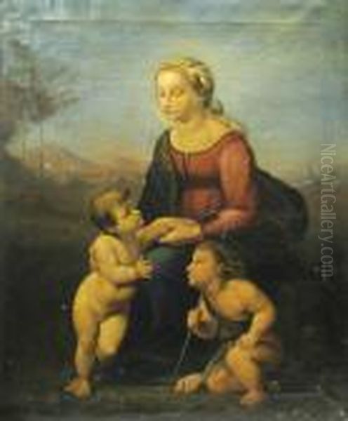 Madonacu Iisus Si Sfantul Ioan Botezatorul Copil Oil Painting by Raphael (Raffaello Sanzio of Urbino)