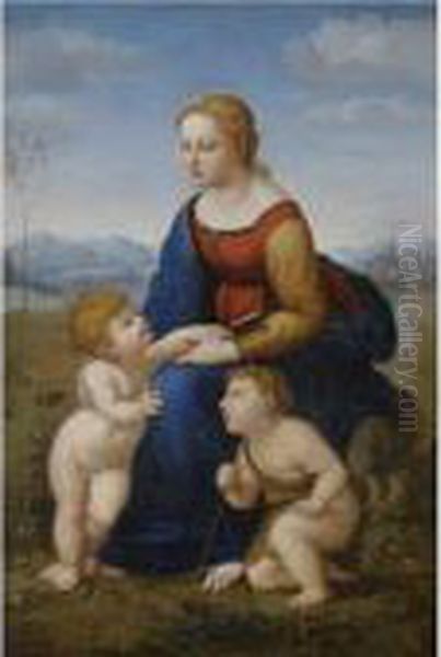 The Madonna And Child With John The Baptist, La Bellejardiniere Oil Painting by Raphael (Raffaello Sanzio of Urbino)