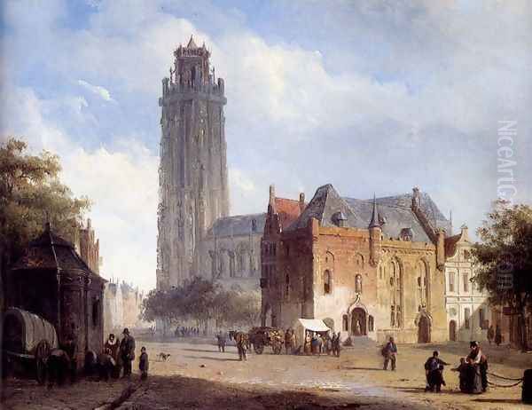 A Cathedral On A Townsquare In Summer Oil Painting by Cornelis Springer