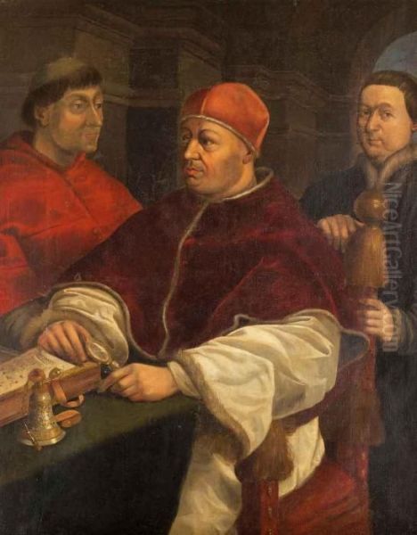 Ritratto Di Papa Leone X Con I Cardinali Giulio De Medici E Luigi De Rossi Oil Painting by Raphael (Raffaello Sanzio of Urbino)