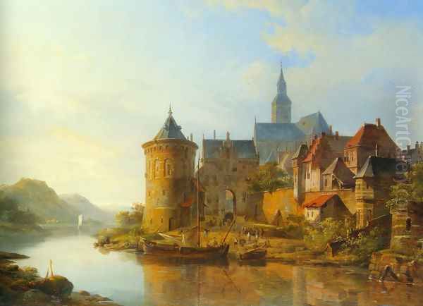 A View of a Town along the Rhine Oil Painting by Cornelis Springer