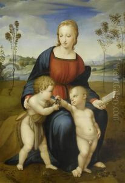 Madonna And Child With The Infant St John The Baptist. Oil Painting by Raphael (Raffaello Sanzio of Urbino)