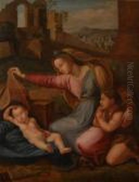 La Vierge Et Saint Jean-baptiste Decouvrant L'enfant Jesus Oil Painting by Raphael (Raffaello Sanzio of Urbino)