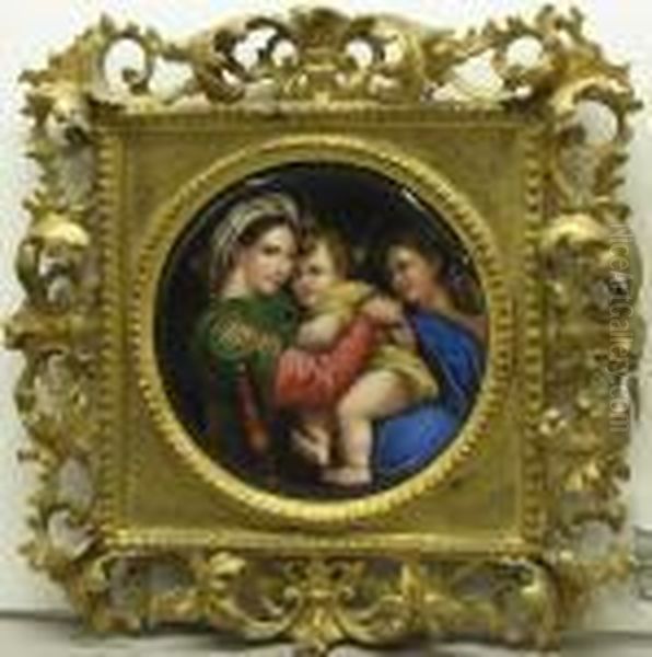 A German Porcelain Plaque Of The Madonna Della Sedia Oil Painting by Raphael (Raffaello Sanzio of Urbino)