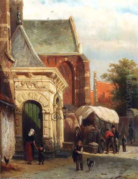 A View Of The South Entrance Of The St. Pancras Church, Enkhuizen Oil Painting by Cornelis Springer