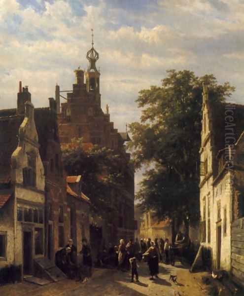 Figures in a Street in Delft (or Street Scene) Oil Painting by Cornelis Springer