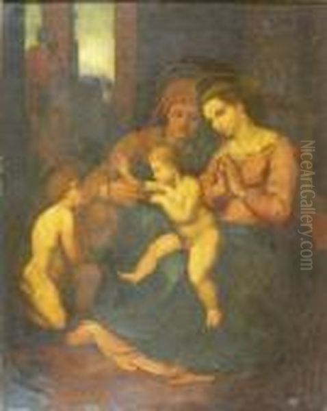 The Holy Family And Saint Elizabeth Oil Painting by Raphael (Raffaello Sanzio of Urbino)