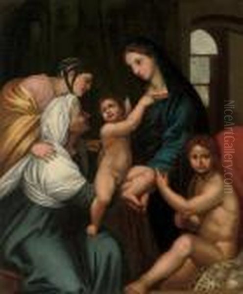 The Madonna And Child With The 
Infant Saint John The Baptist, Elizabeth, And Saint Catherine Oil Painting by Raphael (Raffaello Sanzio of Urbino)