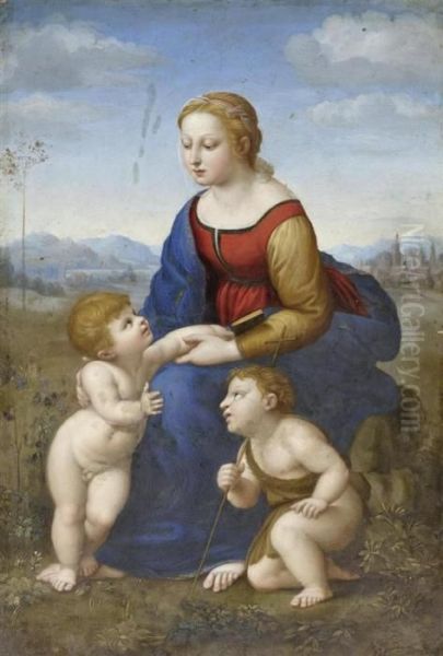 Madonna With Jesus And John As Children Oil Painting by Raphael (Raffaello Sanzio of Urbino)