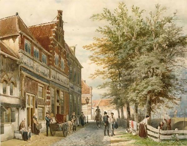 Huizen van Bossu te Hoorn a busy day at the Slapershaven Oil Painting by Cornelis Springer