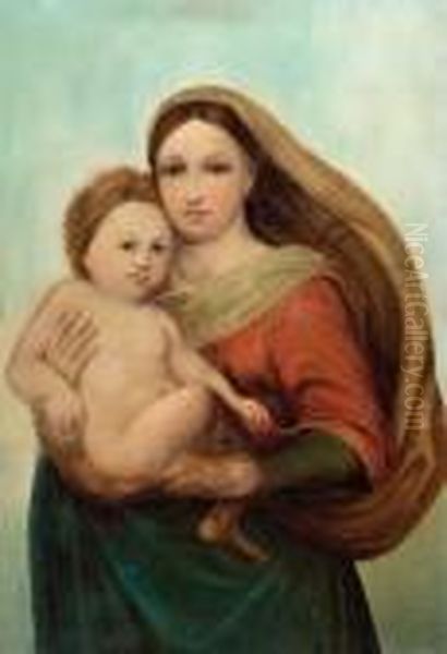 Die Sixtinische Madonna Oil Painting by Raphael (Raffaello Sanzio of Urbino)