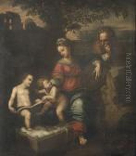 The Holy Family With The Infant Saint John The Baptist Oil Painting by Raphael (Raffaello Sanzio of Urbino)