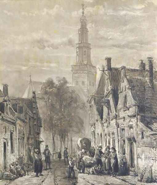 Hinloopen Activities in the Dutch town of Hindelopen Oil Painting by Cornelis Springer