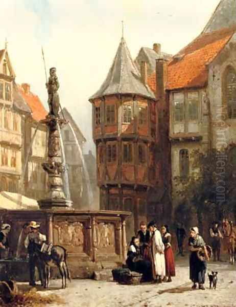 Marketday in front of the Town Hall of Hildesheim Oil Painting by Cornelis Springer