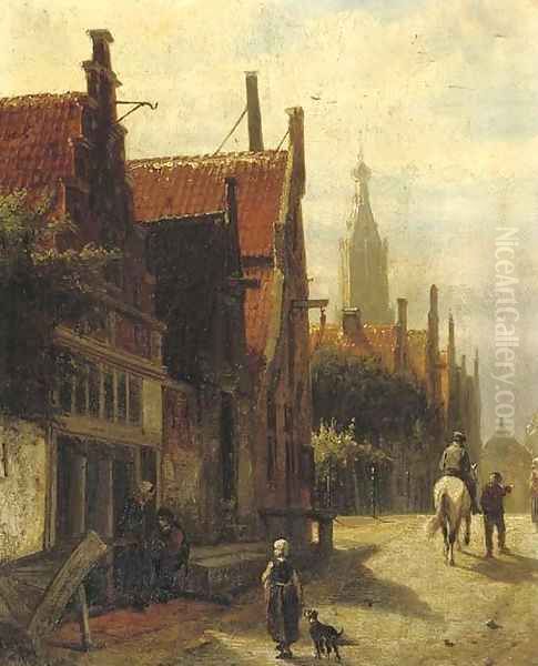 Townspeople on the Vijzelstraat, Enkhuizen Oil Painting by Cornelis Springer